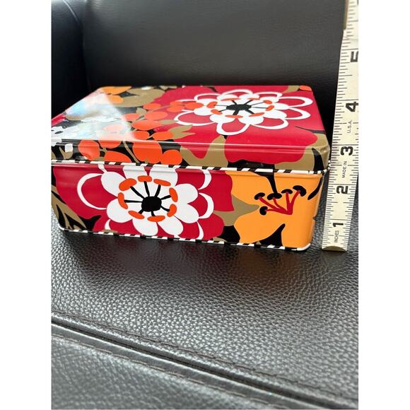 Vera Bradley 2013 Mod Floral Tin Recipe Hinged Box 5x8x3" Houndstooth Interior - Picture 7 of 7